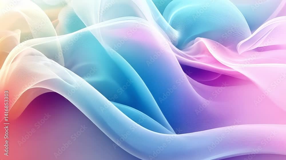 Serene and calming abstract design with soft, flowing pastel colors creates harmonious background, blending shades of blue, pink, and white in tranquil gradient texture.