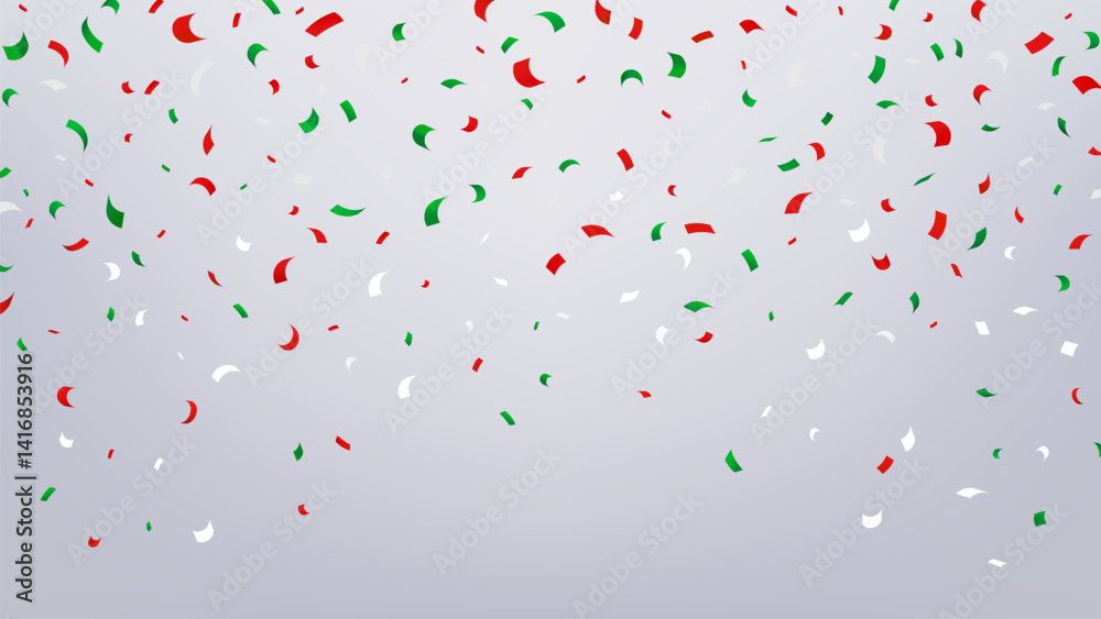 Mexico independence day confetti background. Vector festive backdrop or frame with red, green and white pieces falling, symbolizing celebration and national pride, patriotic events, or cultural fest