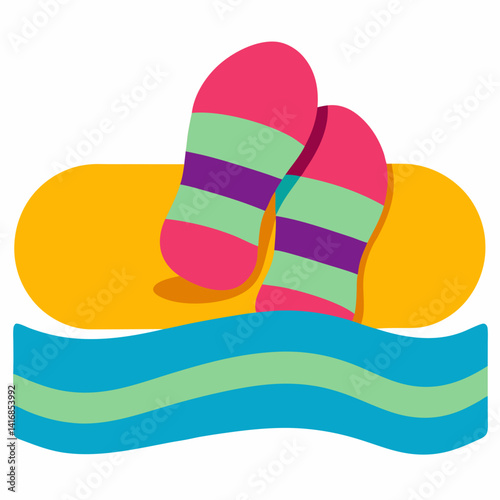 "Flip Flops on Beach Towels Vector – Summer Sand Scene AI Design
