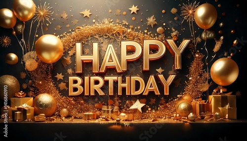 Happy Birthday - Message, Card, Wallpaper or Social Post for Wishing a Very Happy Birthday - Decorated with Festive Elements and a Cake - Elegant, Cute or Colorful