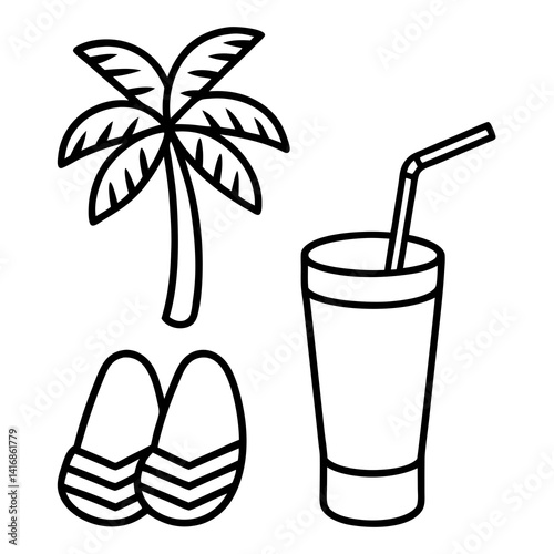 "Tropical Drink Next to Flip Flops Vector Design - AI Graphic for Summer Themes"