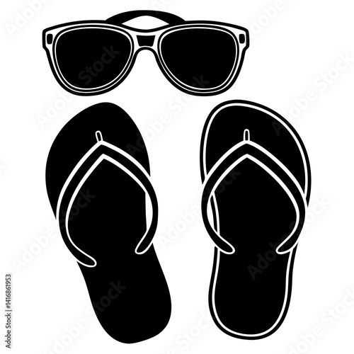 Download this stylish sunglasses and flip flops vector combo – perfect for summer-themed projects, travel designs, and beach vibes branding.