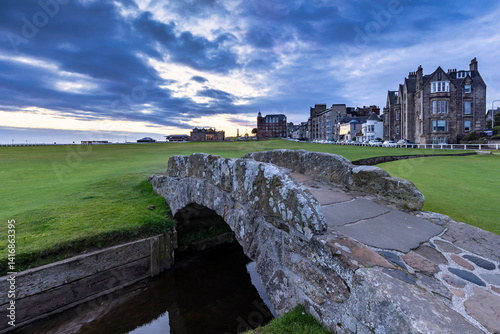 The famous Swilken (or Swilcan) Bridge over Swilken Burn at St Andrews in Fife, Scotland.