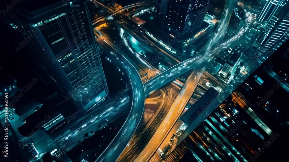 Aerial Nightscape of Urban Traffic Flow with Dynamic Light Trails in a Modern City Aerial Nightscape of Urban Traffic Flow with Dynamic Light Trails in a Modern City