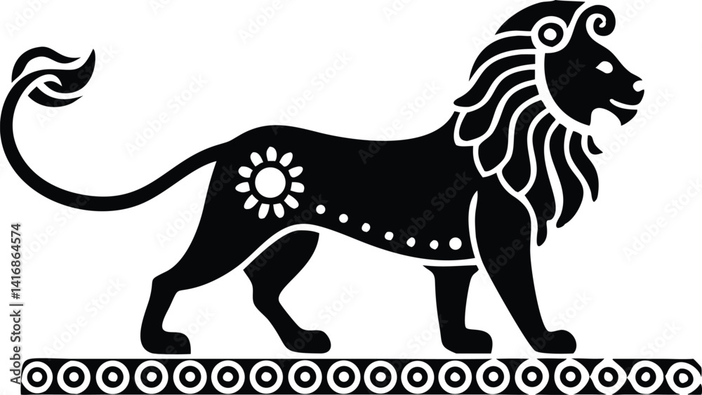 Ornate Lion Silhouette: Regal Icon with Decorative Patterns Ornate Lion Silhouette: Regal Icon with Decorative Patterns