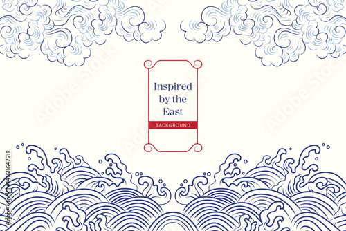 Seamless ancient style cloud and wave vector background