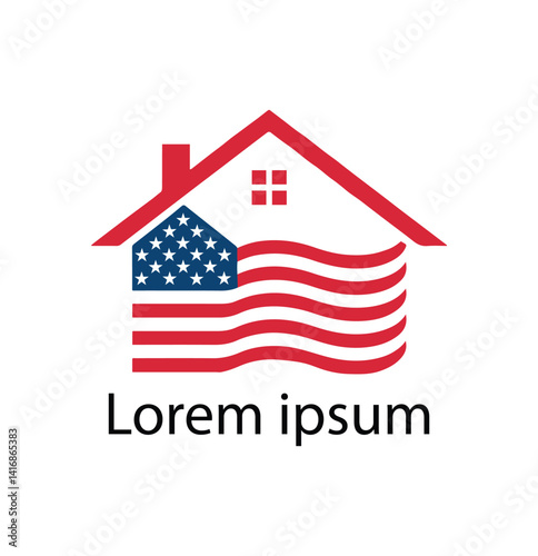 American Flag and House Logo with Red and Blue Color Scheme.