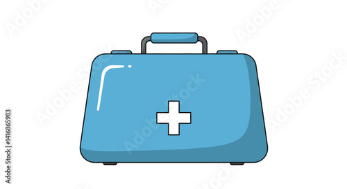 Blue first aid kit with white cross symbol in minimal flat design isolated on white background vector illustration
