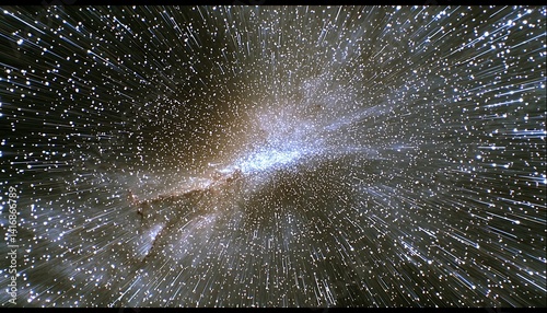 Cosmic expanse, a starlit, streaked vista of the universe.