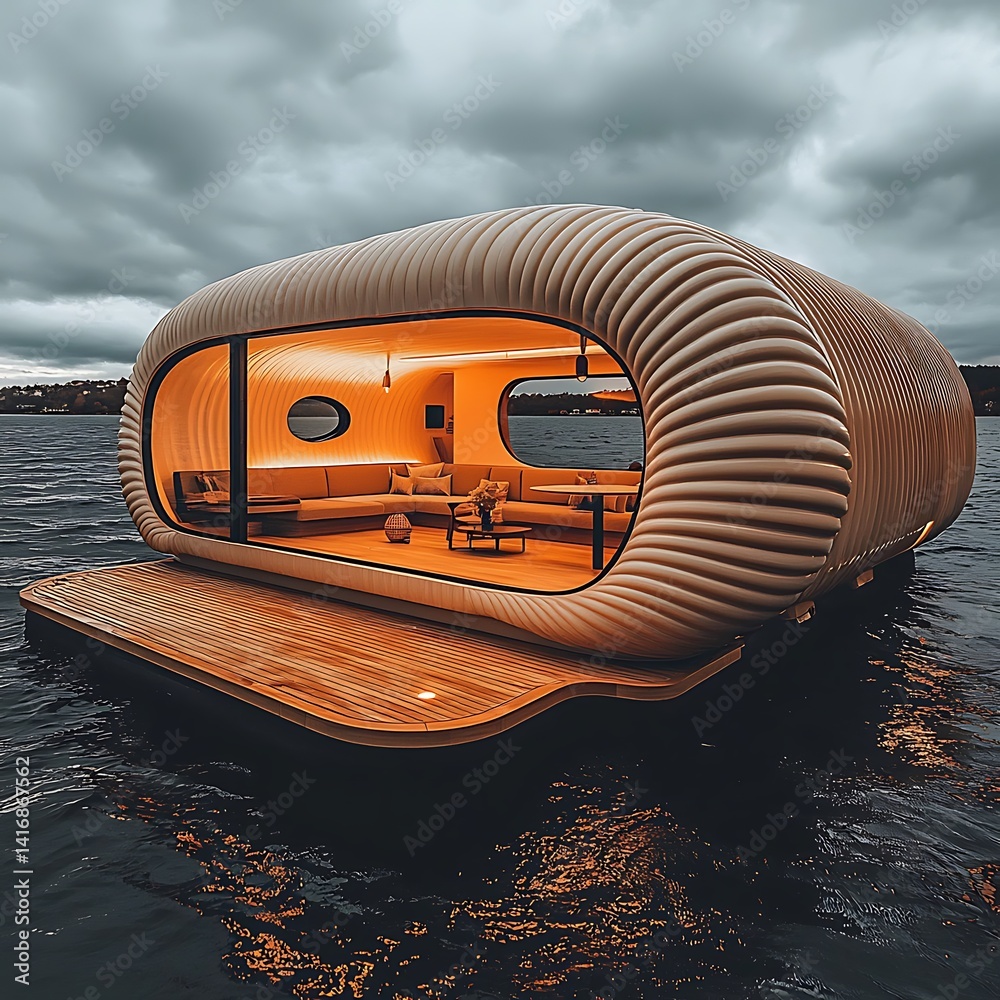 Obraz premium Floating modern home on the water, a luxurious oasis.