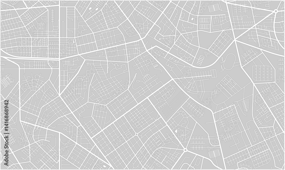 City town map seamless pattern plan with streets and roads. Vector grayscale abstract map with street layouts, intersections and urban details. Modern, minimalistic background, urban planning project