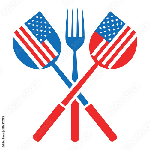Barbecue tongs USA flag color on white background. 