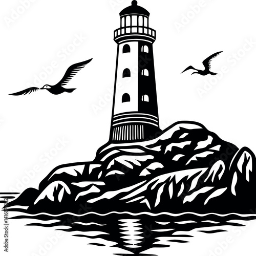 Black and white vector illustration of a tall light 