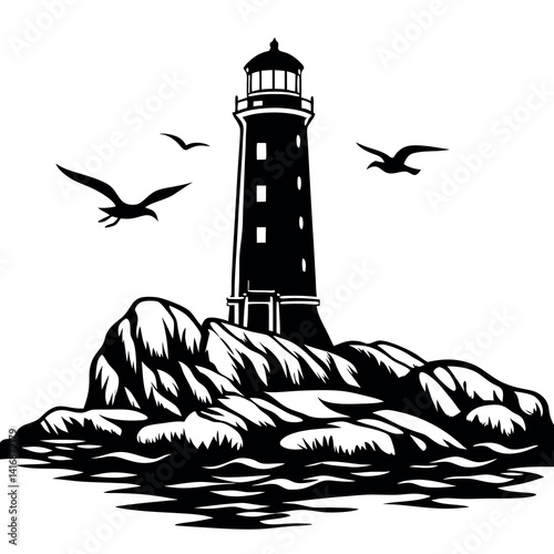 Black and white vector illustration of a tall light 