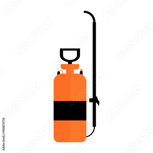 Orange garden sprayer pump isolated on white background. Orange Pressure Sprayer for garden, chemical Insecticide, Pest Control and Extermination Service Equipment