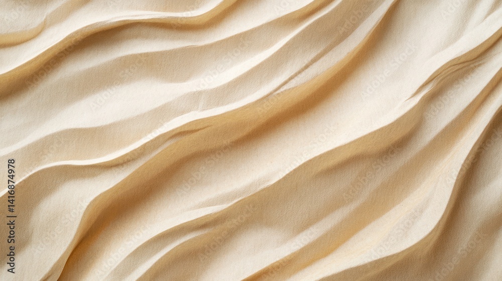 Fototapeta premium Close-up view of flowing, light beige fabric texture.