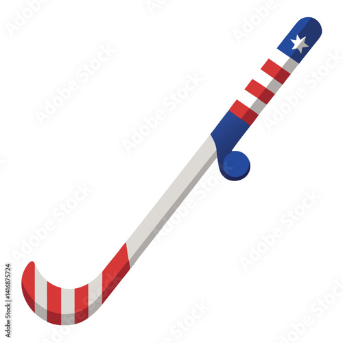 Hocky stick with wrapped USA flag on white background.