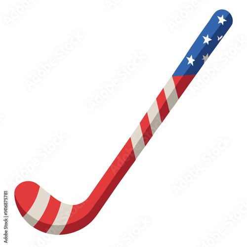 Hocky stick with wrapped USA flag on white background.