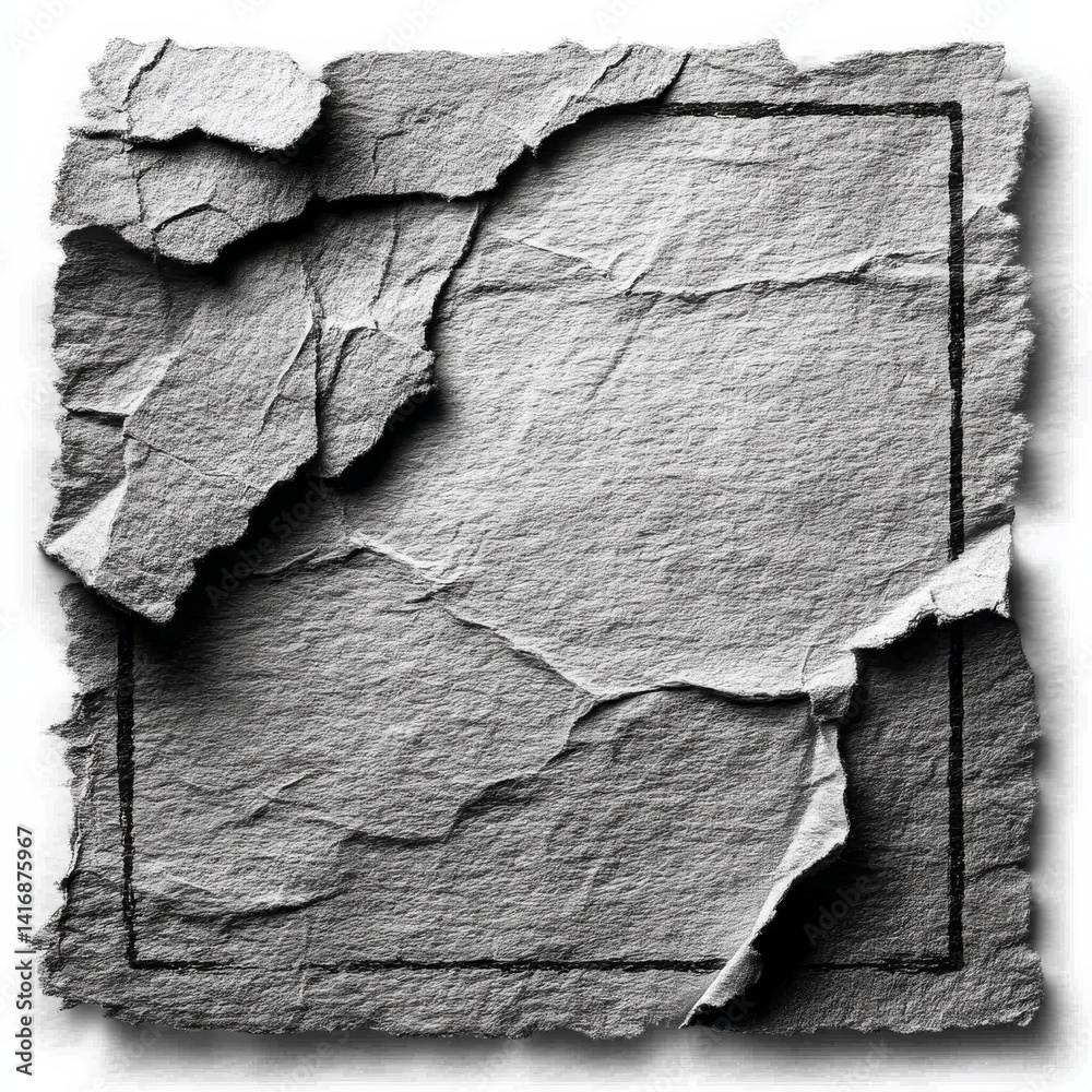 Abstract Gray Texture: Torn Paper with Black Border - Distressed and Edgy Background for Creative Projects