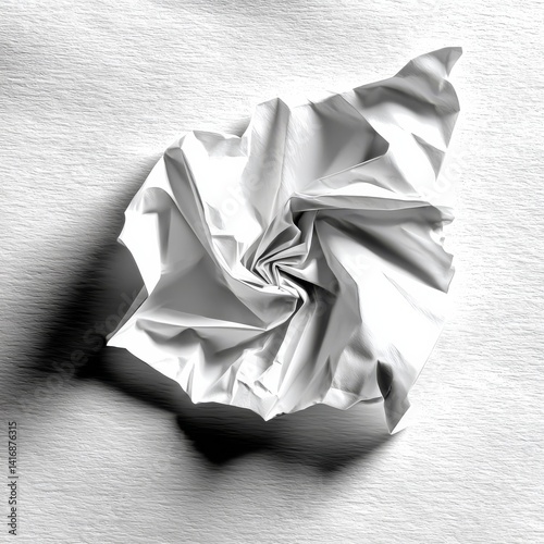 Obraz na płótnie Abstract Monochrome: Crumpled Sheet of Paper on Textured Surface, Play of Light and Shadow, Paper Art w salonie