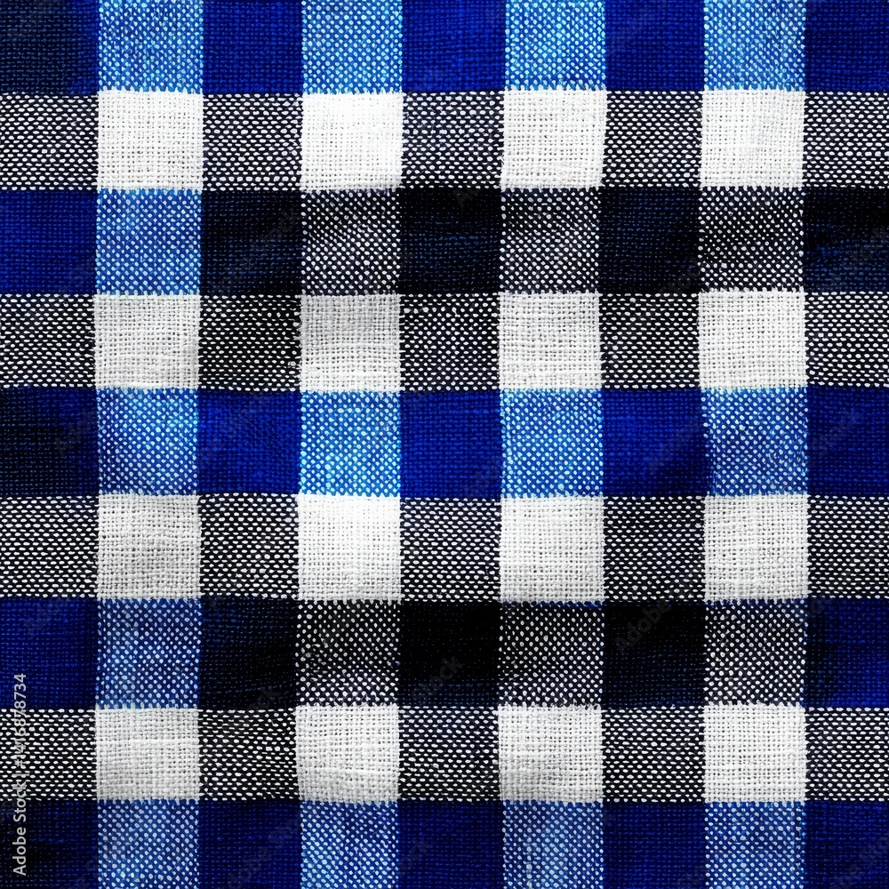 Detailed Shot of Blue and White Checkered Fabric with Intricate Weave Pattern and Soft Texture