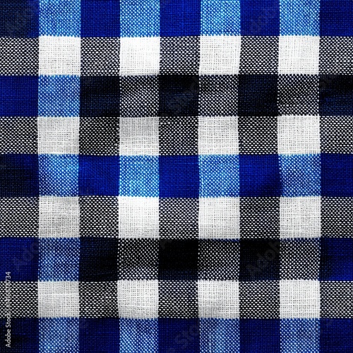 Detailed Shot of Blue and White Checkered Fabric with Intricate Weave Pattern and Soft Texture