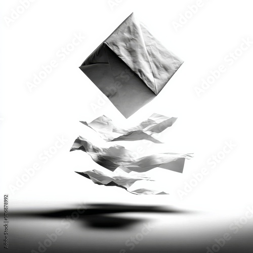 Ephemeral Forms: A Study of Floating Fabric in a Minimalist Black and White Composition.