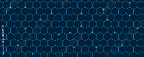 Hexagonal Abstract Technology Background. Hexagons Pattern for Hi-Tech Communication Design. Hi-tech Cyber Hexagon Sci-Fi Game Banner Grid. Nano Shield Pattern. Vector Illustration