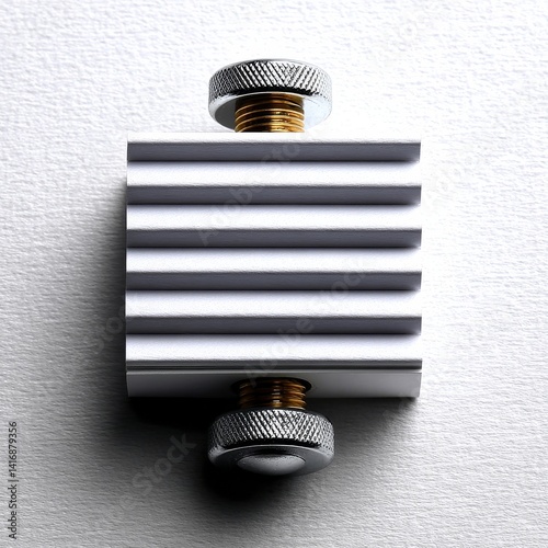 Obraz na płótnie Macro Close-Up of Metallic and White Structure with Knurled Knobs on Textured Gray Background w salonie