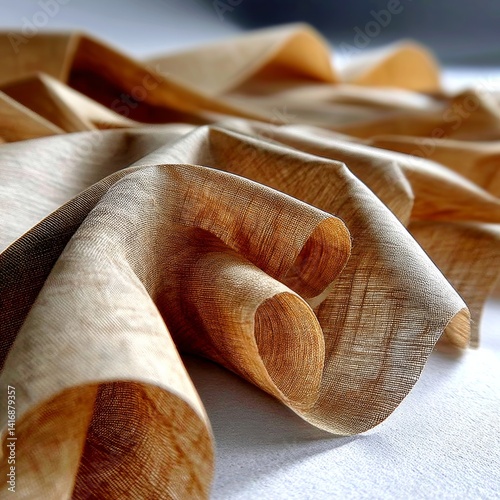 Obraz na płótnie Intricate Waves of Textured Fabric in Earth Tones, Captured in Elegant Folds and Gentle Light, Evoking Warmth and Sophistication w salonie