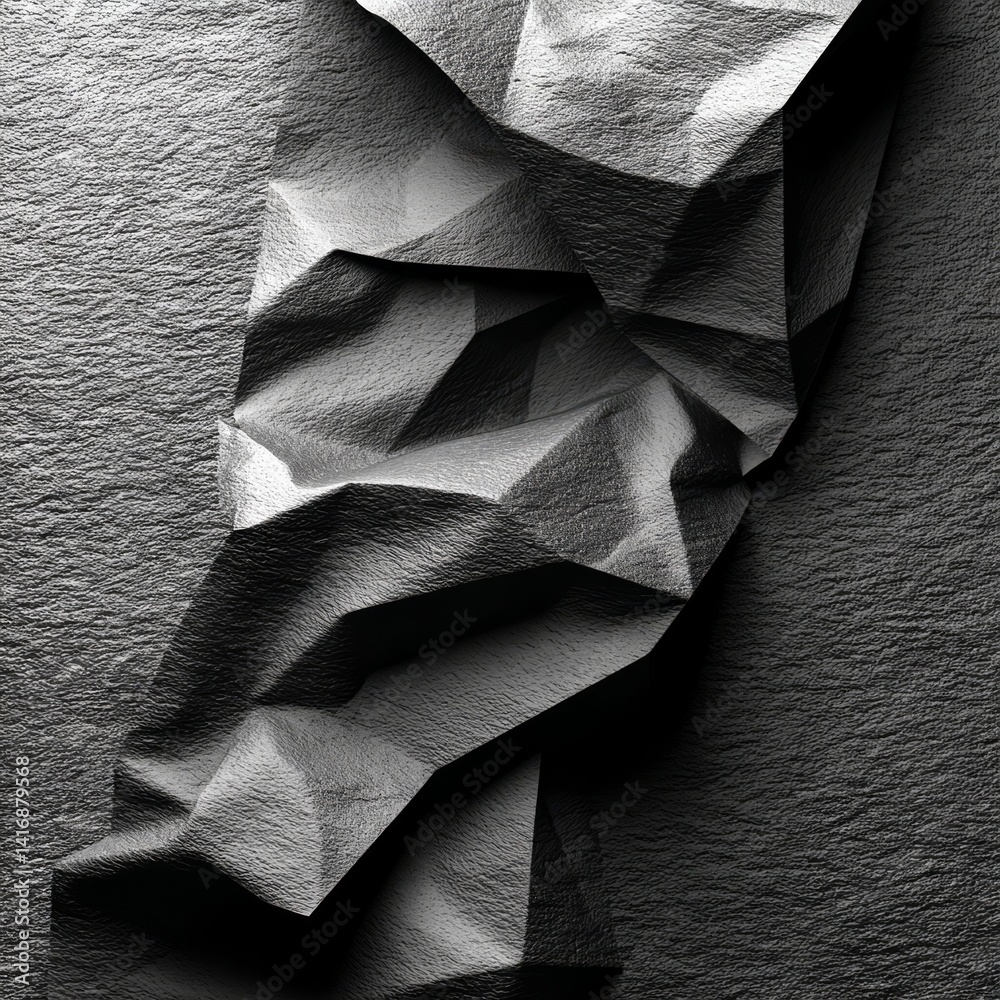 Monochrome Texture: Abstract Geometric Formations with Light and Shadow Play on a Textured Surface.