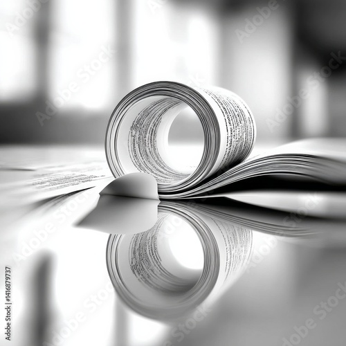 Obraz na płótnie Rolled Manuscript Reflection: A Black and White Abstraction of Knowledge and Scholarly Pursuit with Textured Detail w salonie