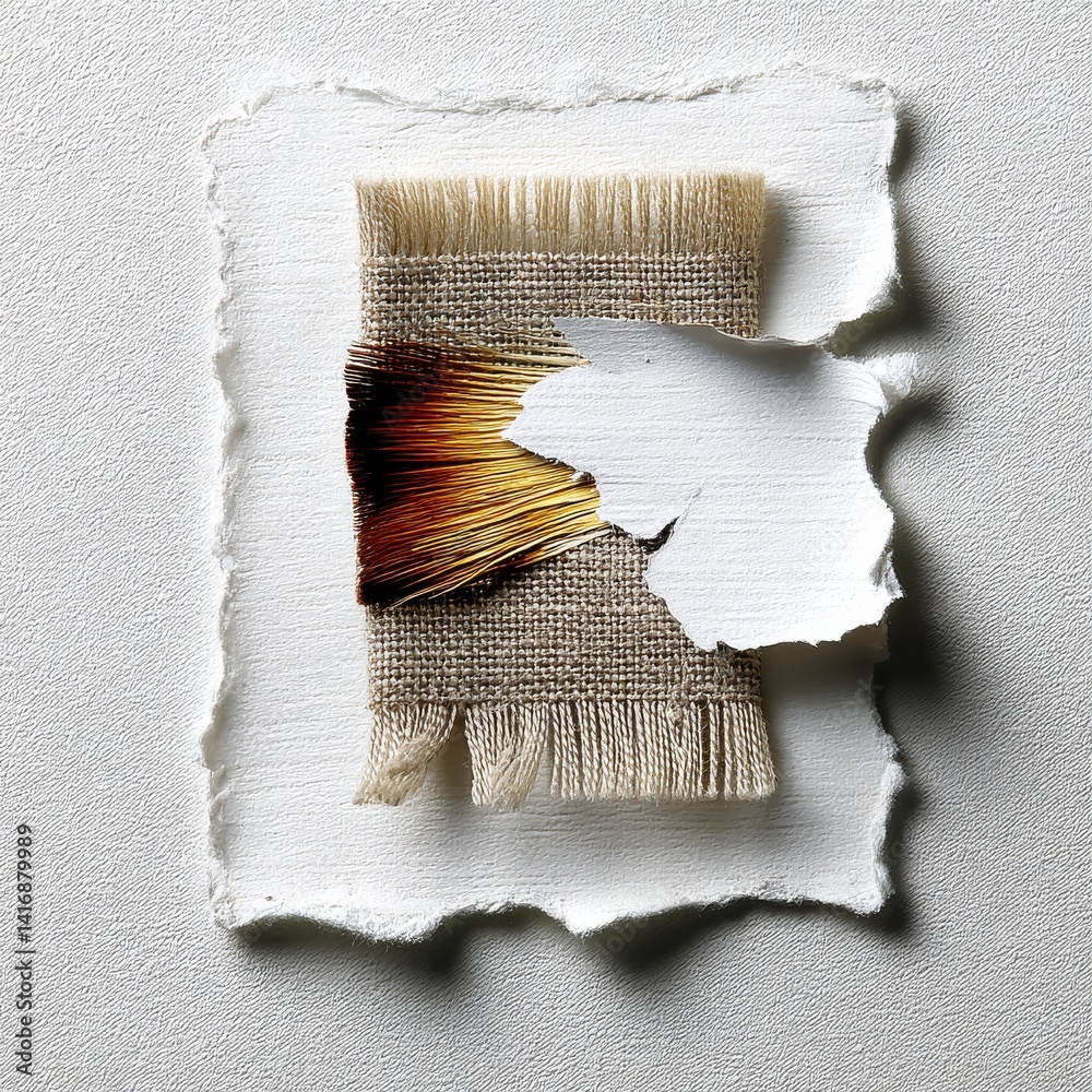 Textural Assemblage: Layered Canvas, Burlap, and White Space in an Abstract Composition with Delicate Details