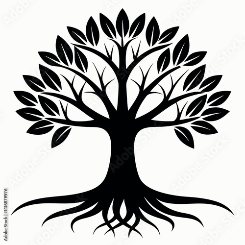 Silhouette icon of a tree with spreading roots 