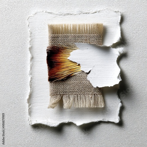 Obraz na płótnie Textural Assemblage: Layered Canvas, Burlap, and White Space in an Abstract Composition with Delicate Details w salonie
