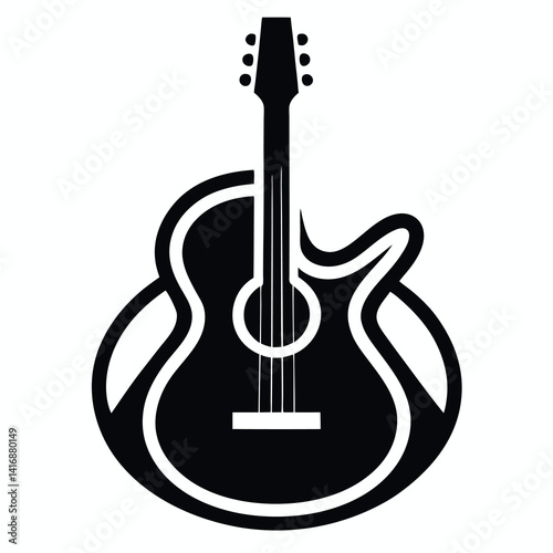 Silhouette lifestyle line icon of a guitar white background. 