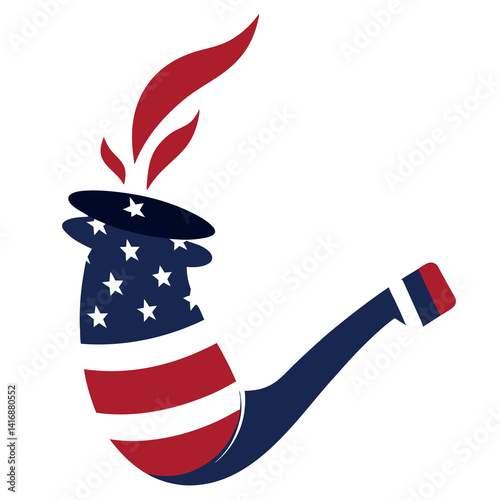 Smoking pipe with wrapped USA flag on white background. 