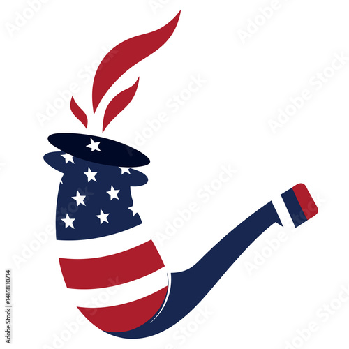 Smoking pipe with wrapped USA flag on white background. 