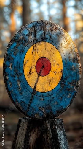 Sharp Arrow Landing Bullseye Showing Focused Effort and Victory photo