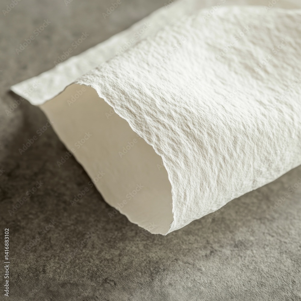White Textured Paper Curl on Gray Background - Minimalist Abstract Still Life Photography for Design and Decoration