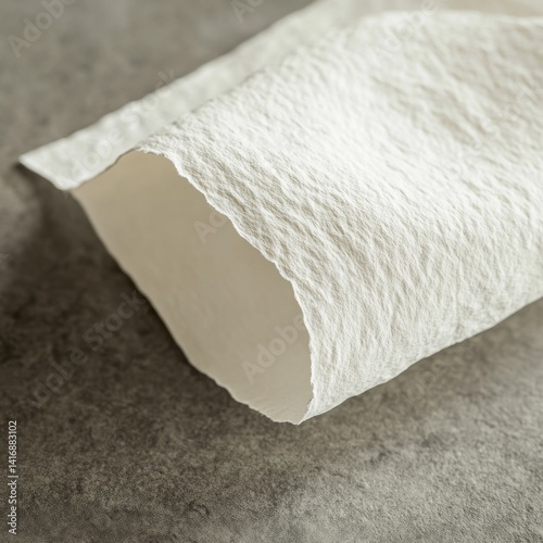 Obraz na płótnie White Textured Paper Curl on Gray Background - Minimalist Abstract Still Life Photography for Design and Decoration w salonie