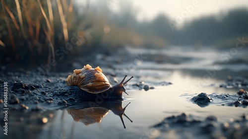 Snail Reflection in Water