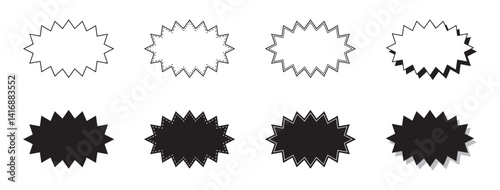 シンプルな細長いギザギザした形 吹き出し セット