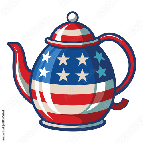 USA flag theme tea pot on white background  