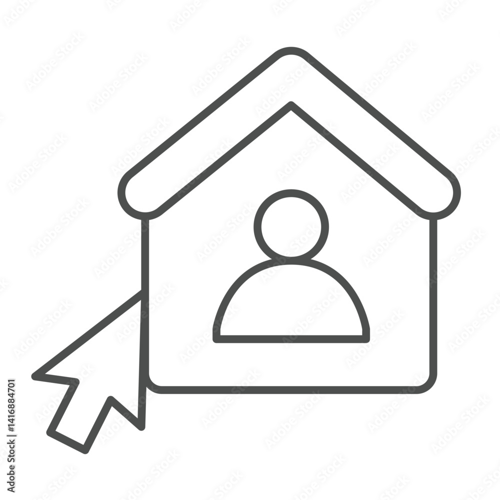 Home user and mouse cursor thin line icon, remote work concept. Vector graphics. User house with mouse pointer sign on white background, linear style icon for mobile or web design. Home user and mouse cursor thin line icon, remote work concept. Vector graphics. User house with mouse pointer sign on white background, linear style icon for mobile or web design.