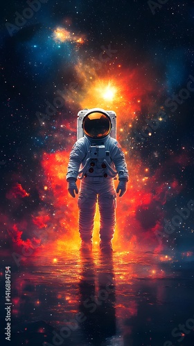 Space Traveler Floating Past Nebula Witnessing Cosmic Universe Glory photo