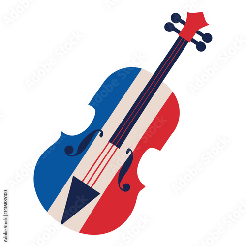 Violin wrapped USA flag on white background. 