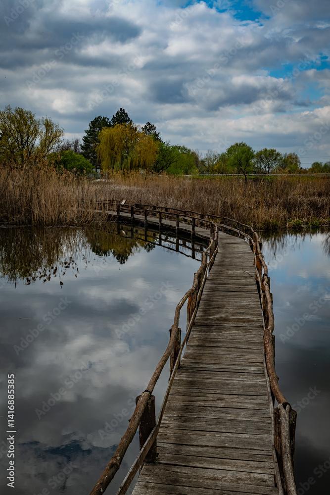 Naklejka premium wooden bridge over the lake