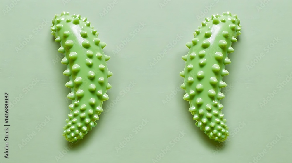 Naklejka premium Green spiked forms reflecting symmetry against a soft verdant backdrop