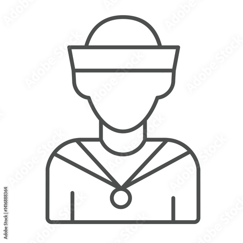 Sailor man thin line icon, marine port concept. Vector graphics. Ship cabin worker boy, young man avatar sign on white background, linear style icon for mobile or web design.